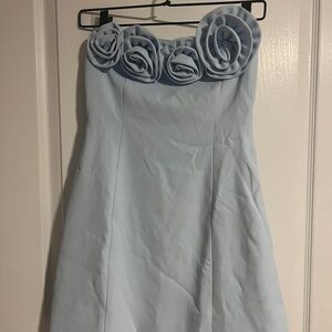 Peppermayo Light Blue Strapless Dress with Floral Detail